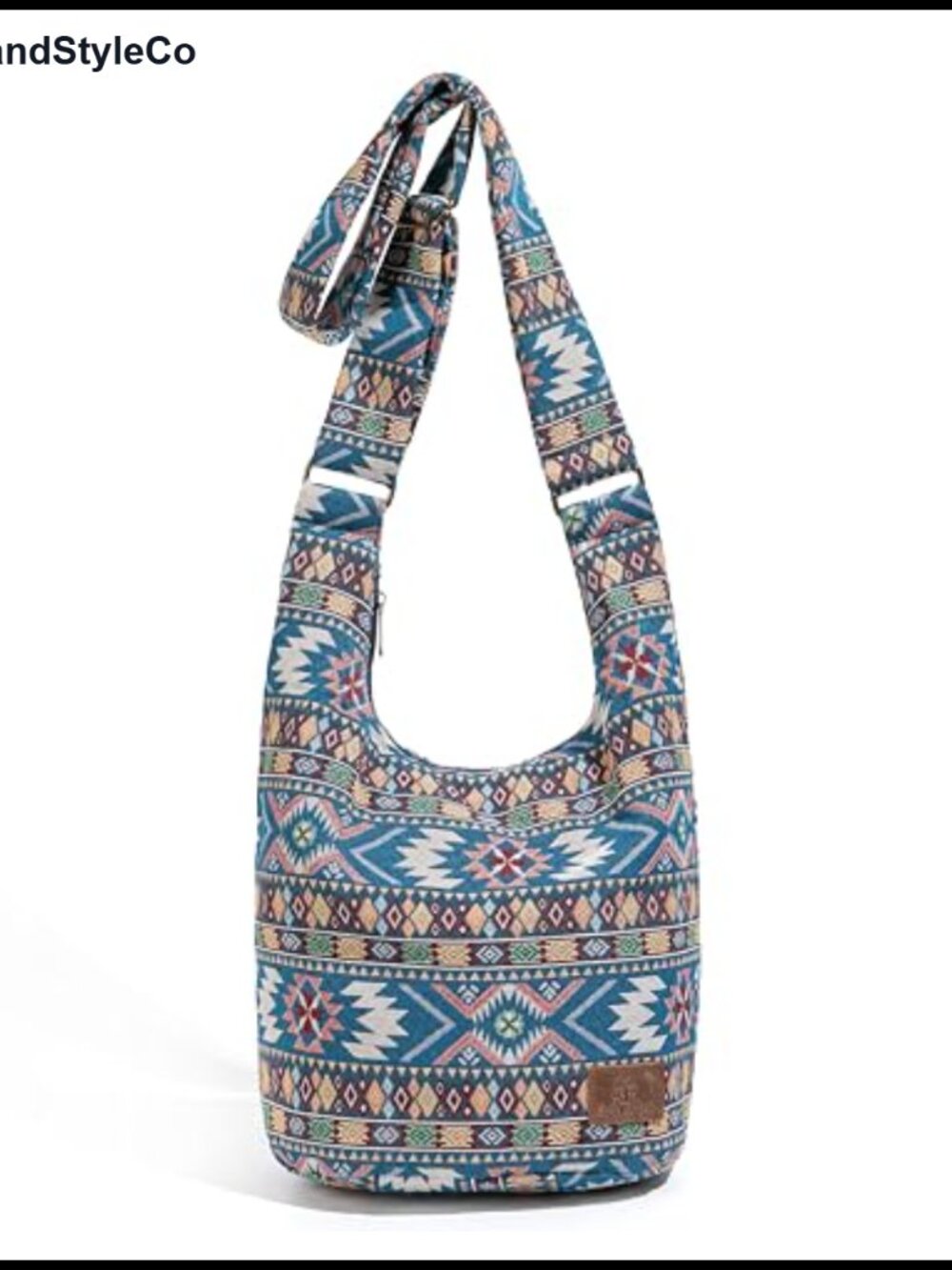 Boho Hippie Canvas Crossbody Bag, Large Capacity Sling with Adjustable Strap
